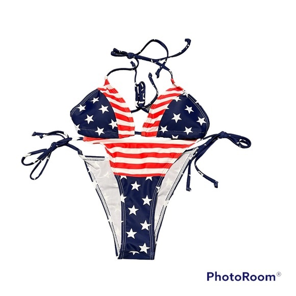 SHEIN Swim Nwt Shein American Flag Halter Triangle Bikini Swimsuit